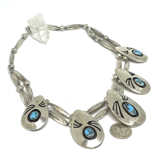 Vintage Navajo Sterling Silver Turquoise Beaded Necklace One of a Kind - Picture 3 of 8